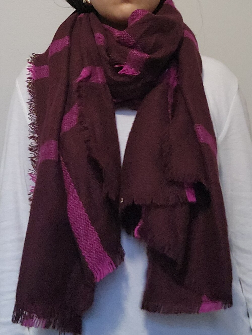 Source Unknown Burgundy Scarf with Magenta Stripes